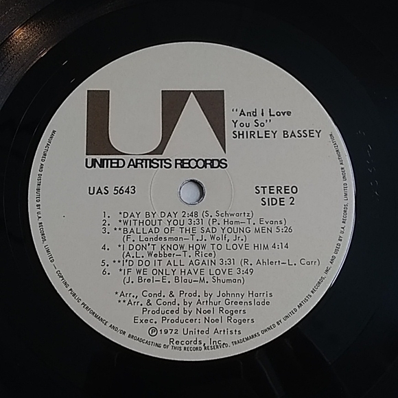 Shirley Bassey - And I Love You So LP - Picture 4 of 4